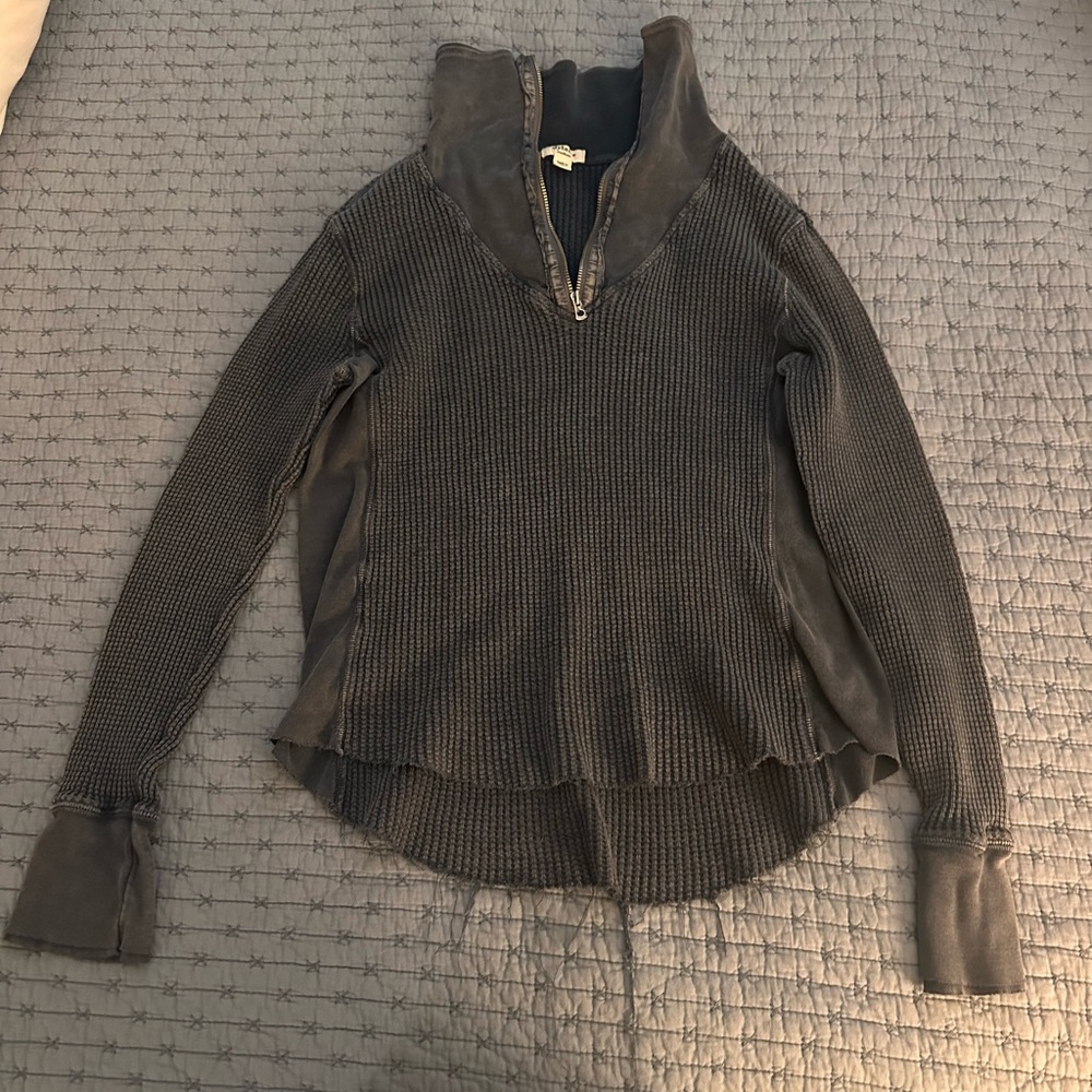 Dylan Blue Quarter Zip Waffle Top